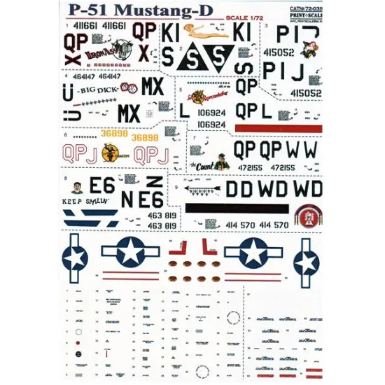 DECAL 1/72 FOR P-51-D MUSTANG 1/72 PRINT SCALE 72-039