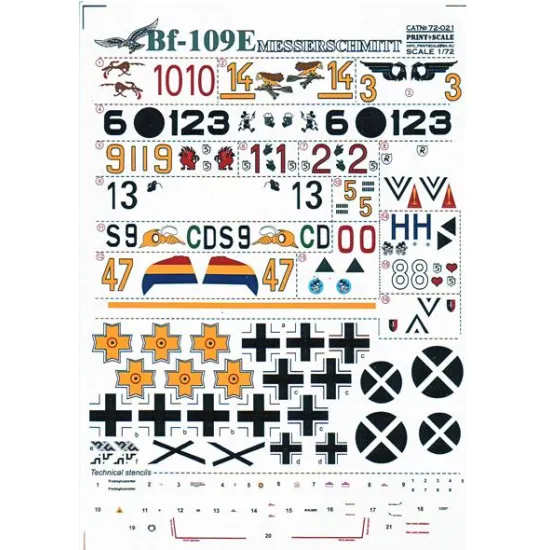 DECAL 1/72 FOR MESSERSCHMITT ME-109 E 1/72 PRINT SCALE 72-021