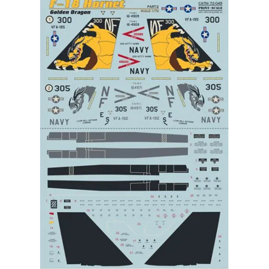 DECAL 1/72 FOR F-18 HORNET, PART 2 1/72 PRINT SCALE 72-045