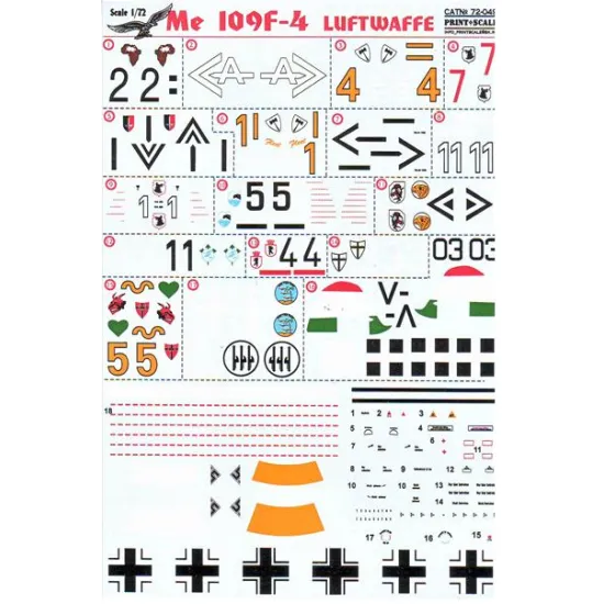 DECAL 1/72 FOR ME 109 F4 1/72 PRINT SCALE 72-049
