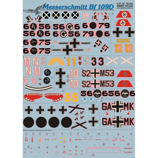 DECAL 1/72 FOR MESSERSCHMITT 109-D 1/72 PRINT SCALE 72-032