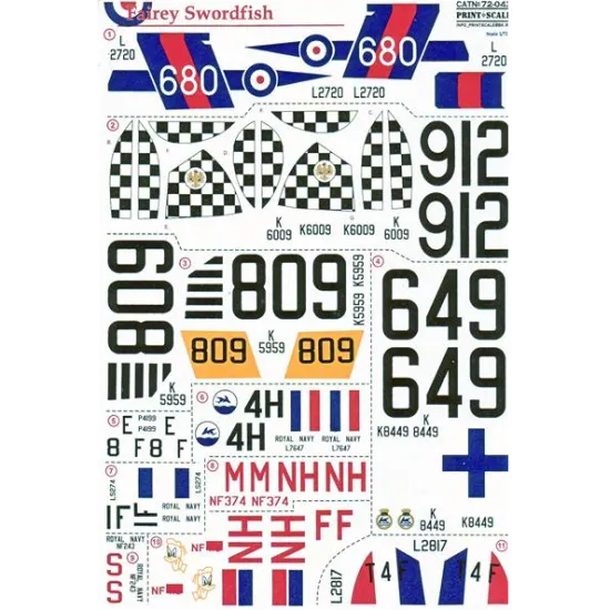 DECAL 1/72 FOR SWORDFISH 1/72 PRINT SCALE 72-043