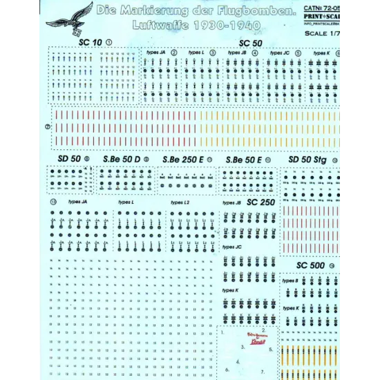 DECAL 1/72 FOR DIE MARKIERUNG DER FLUGBOMBEN.LUFTWAFFE 1930-1940 1/72 PRINT SCALE 72-057