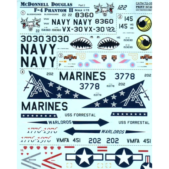 DECAL 1/72 FOR US NAVY F-4 PHANTOM MIG KILLERS PART 2 1/72 PRINT SCALE 72-059