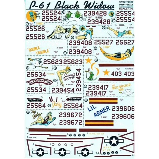 DECAL 1/72 FOR P-61 BLACK WIDOW 1/72 PRINT SCALE 72-036