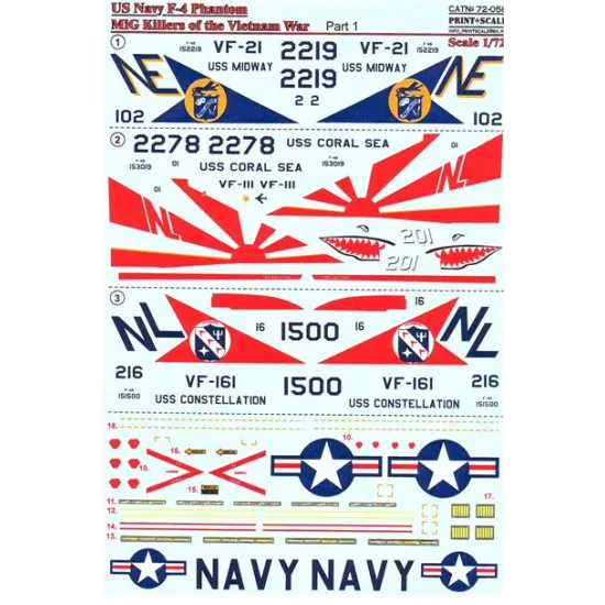DECAL 1/72 FOR US NAVY F-4 PHANTOM MIG KILLERS, PART 1 1/72 PRINT SCALE 72-058