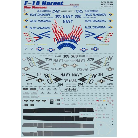 DECAL 1/72 FOR F-18 HORNET, PART 1 1/72 PRINT SCALE 72-044