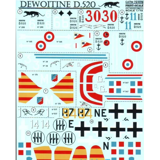 DECAL 1/72 FOR DEWOITINE D.520 1/72 PRINT SCALE 72-078