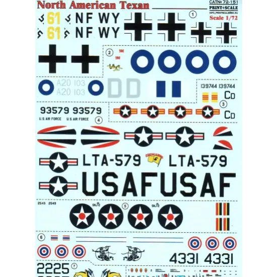 DECAL FOR NORTH AMERICAN T-6 TEXAN 1/72 PRINT SCALE 72-151