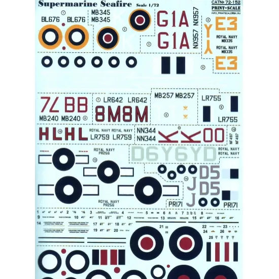 DECAL 1/72 FOR SUPERMARINE SEAFIRE 1/72 PRINT SCALE 72-152