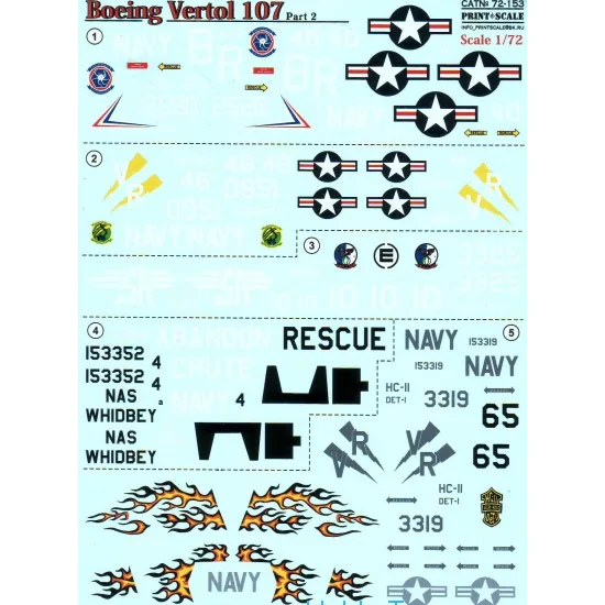 DECAL FOR BOEING-VERTOL 107, PART 2 1/72 PRINT SCALE 72-153