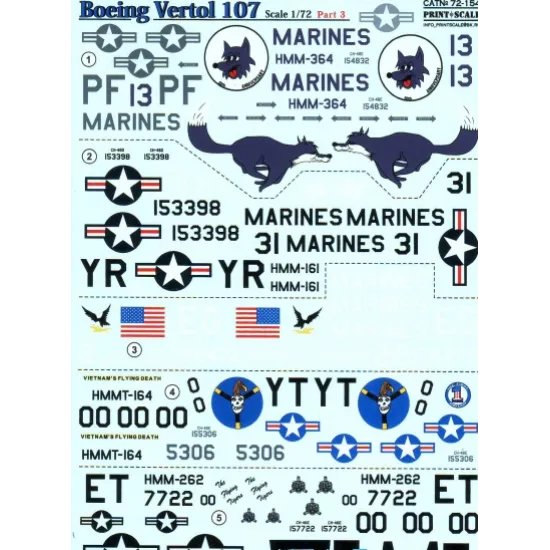 DECAL FOR BOEING-VERTOL 107, PART 3 1/72 PRINT SCALE 72-154