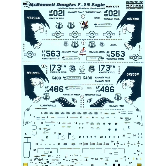 DECAL FOR MCDONNELL DOUGLAS F-15 EAGLE 1/72 PRINT SCALE 72-158