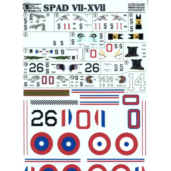 DECAL 1/72 FOR SPAD VII-XVII 1/72 PRINT SCALE 72-046