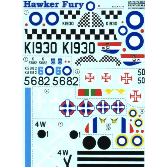 DECAL FOR HAWKER FURY 1/72 PRINT SCALE 72-093