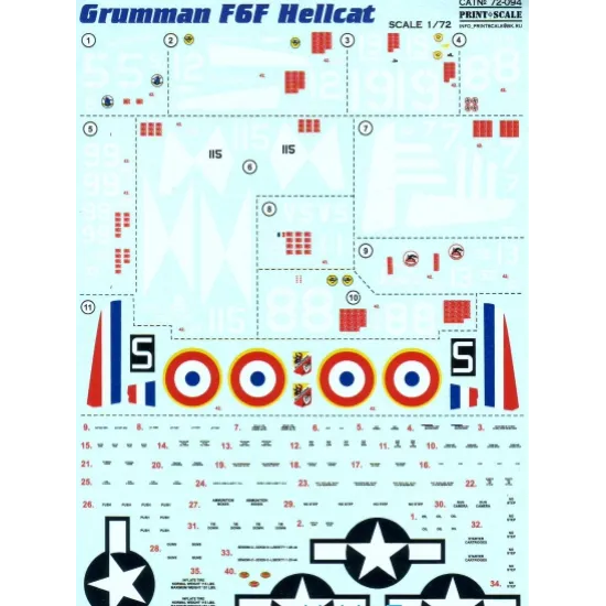 DECAL FOR GRUMMAN F6F HELLCAT 1/72 PRINT SCALE 72-094