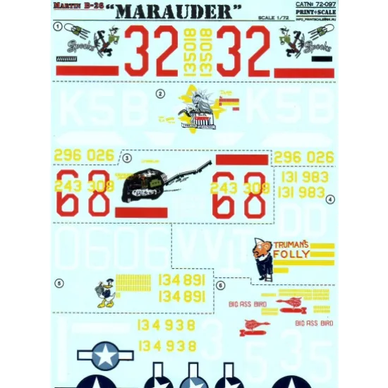 DECAL 1/72 FOR B-26 MARAUDER BOMBER 1/72 PRINT SCALE 72-097