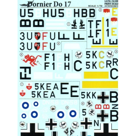 DECAL FOR DORNIER DO 17 1/72 PRINT SCALE 72-098