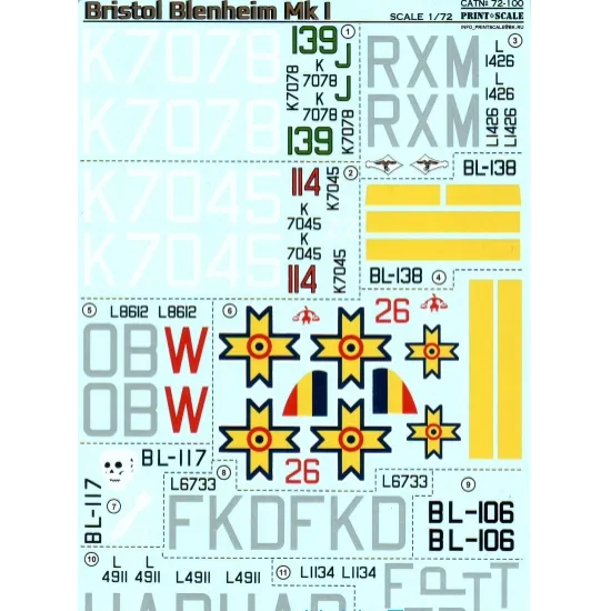 DECAL FOR BRISTOL BLENHEIM 1/72 PRINT SCALE 72-100