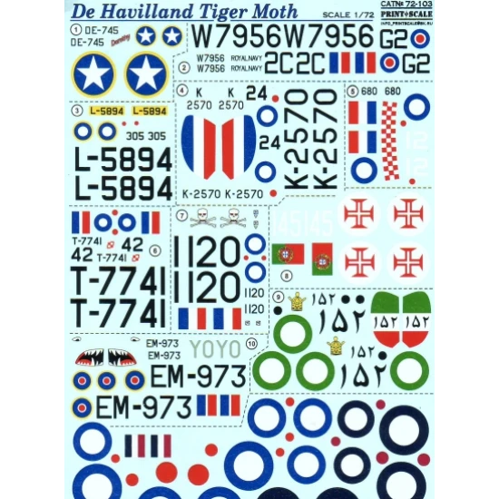 DECAL 1/72 FOR DH.82 TIGER MOTH 1/72 PRINT SCALE 72-103