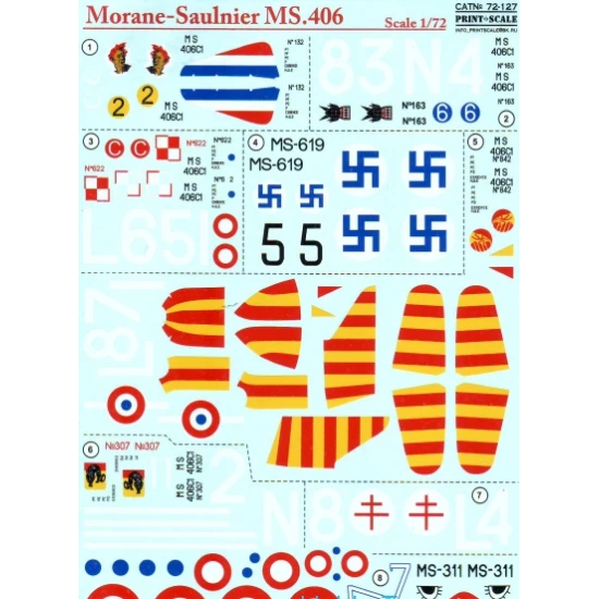 DECAL 1/72 FOR MORANE-SAULNIER MS.406 1/72 PRINT SCALE 72-127