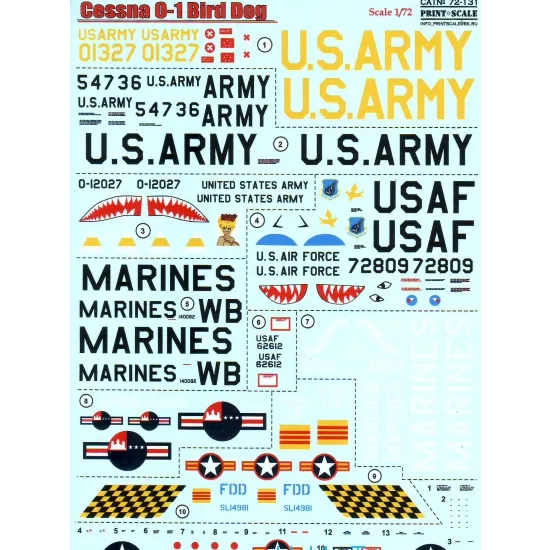DECAL 1/72 FOR CESSNA O-1 BIRD DOG 1/72 PRINT SCALE 72-131