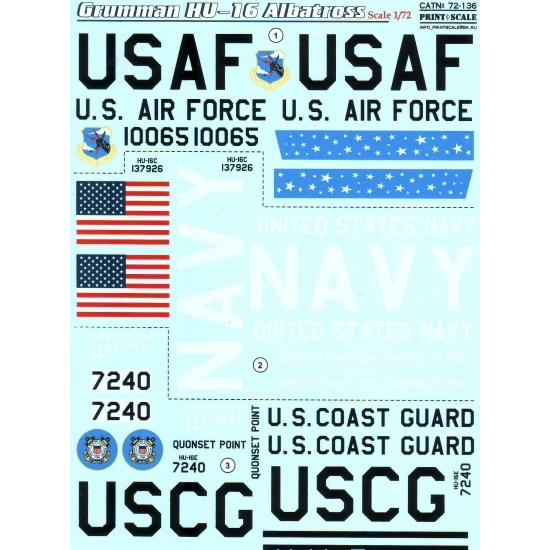 DECAL 1/72 FOR GRUMMAN ALBATROS 1/72 PRINT SCALE 72-136