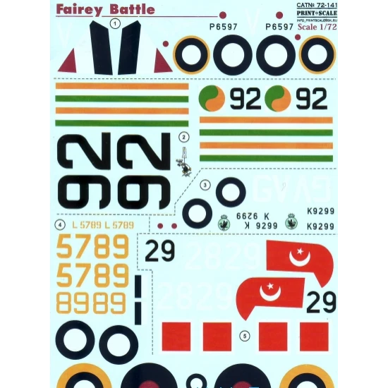 DECAL 1/72 FOR FAIREY BATTLE PRINT SCALE 72-141