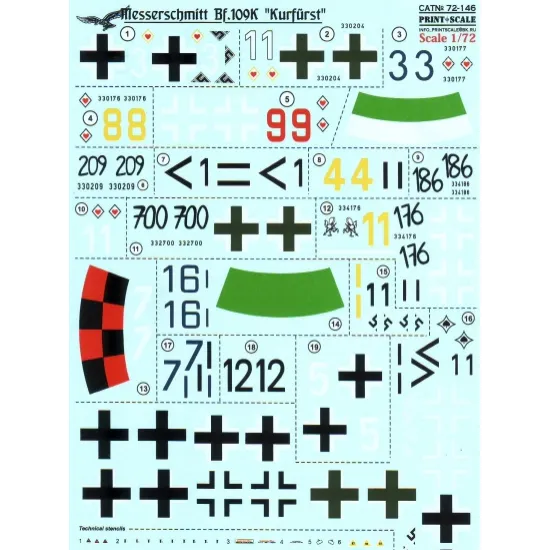 DECAL 1/72 FOR MESSERSCHMITT BF 109K 1/72 PRINT SCALE 72-146