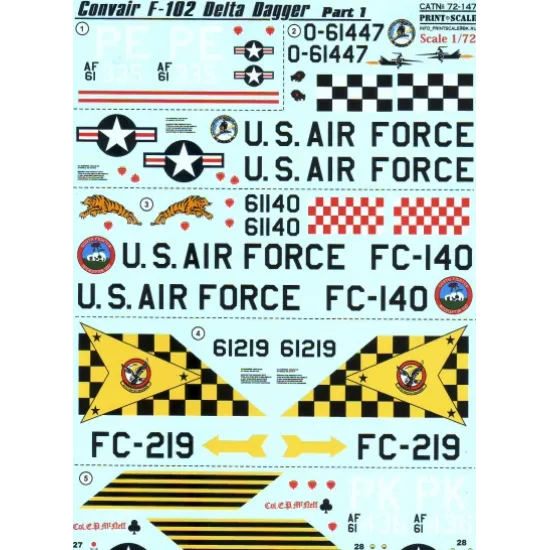 DECAL 1/72 FOR CONVAIR F-102 DELTA DAGGER, PART 1 1/72 PRINT SCALE 72-147