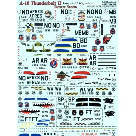 DECAL FOR A-10 THUNDERBOLT II 1/72 PRINT SCALE 72-102