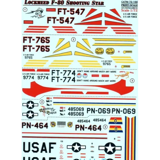 DECAL FOR LOCKHEED F-80 SHOOTING STAR 1/72 PRINT SCALE 72-168