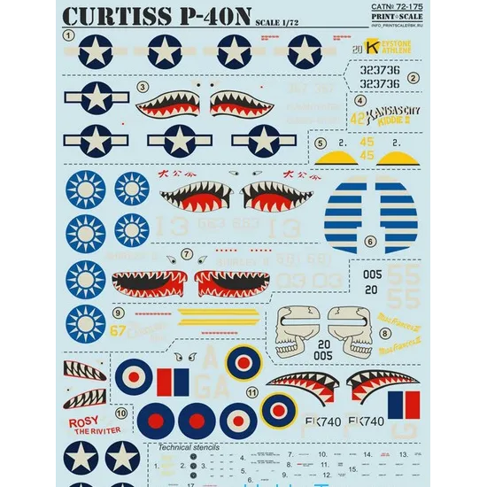 DECAL FOR CURTISS P-40N 1/72 PRINT SCALE 72-175