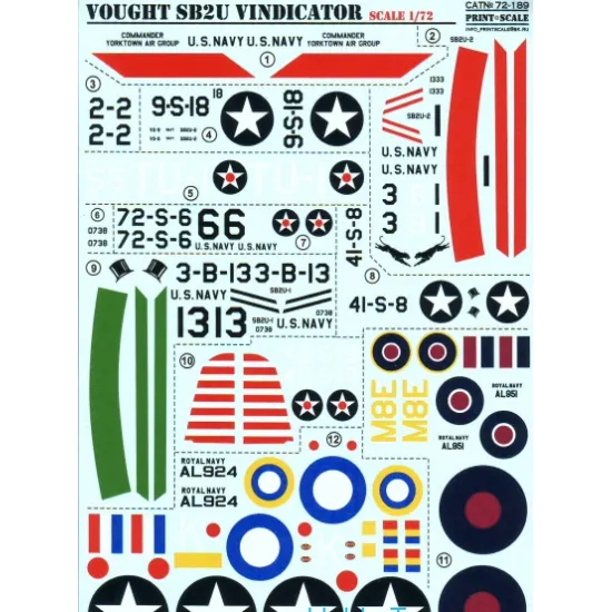 DECAL FOR VOUGHT SB2U VINDICATOR 1/72 PRINT SCALE 72-189