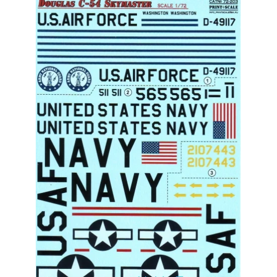 DECAL FOR DOUGLAS C-54 SKYMASTER 1/72 PRINT SCALE 72-203