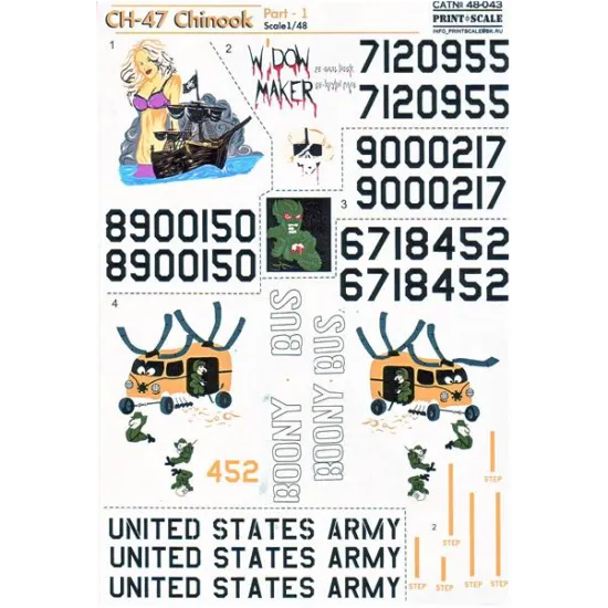 DECAL FOR HELICOPTER CH-47 CHINOOK PART 1 1/48 PRINT SCALE 48-043