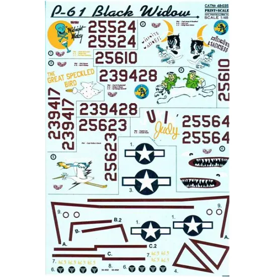 DECAL FOR P-61 BLACK WIDOW PART 2 1/48 PRINT SCALE 48-035