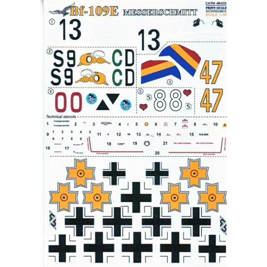 DECAL FOR MESSERSCHMITT ME-109 E PART 2 1/48 PRINT SCALE 48-033