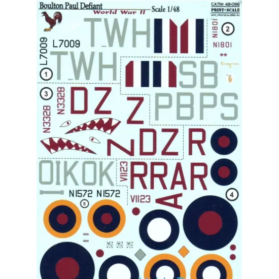 DECAL FOR BOULTON PAUL DEFIANT 1/48 PRINT SCALE 48-096