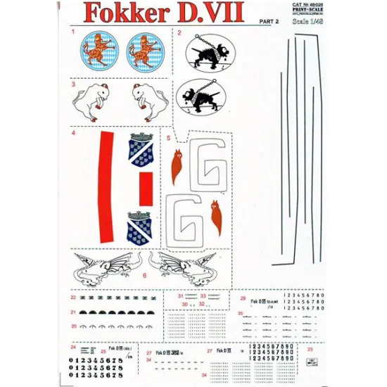 DECAL FOR JET FIGHTER FOKKER D VII PART 2, 3 SHEETS 1/48 PRINT SCALE 48-026