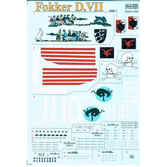 DECAL FOR JET FIGHTER FOKKER D VII PART 1, 4 SHEETS 1/48 PRINT SCALE 48-025