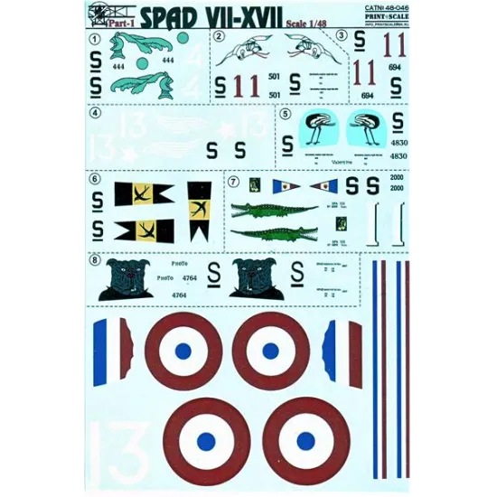 DECAL FOR SPAD VII-XVII, PART 1 1/48 PRINT SCALE 48-046