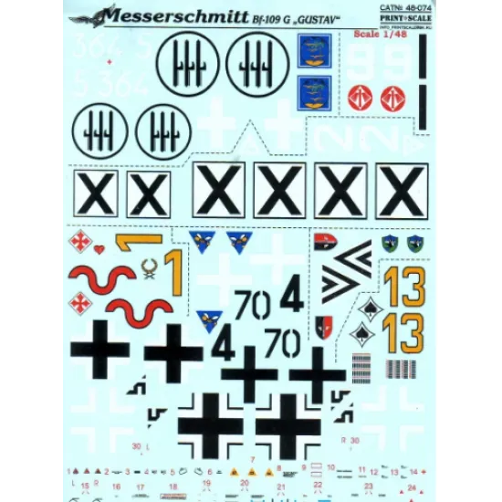 DECAL FOR MESSERSHMIT ME-109-G 1/48 PRINT SCALE 48-074