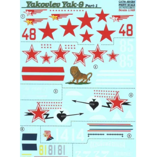 DECAL FOR YAKOVLEV YAK-9K, PART 1 1/48 PRINT SCALE 48-094