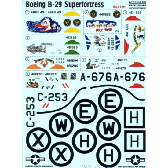 DECAL FOR BOEING B-29 SUPERFORTRESS 1/144 PRINT SCALE 144-008