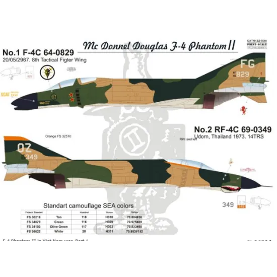 DECAL 1/32 FOR F-4 PHANTOM II IN VIET NAM WAR, PART 1 1/32 PRINT SCALE 32-004