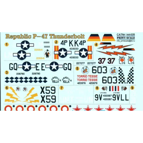 DECAL FOR REPUBLIC P-47 THUNDERBOLT 1/144 PRINT SCALE 144-005