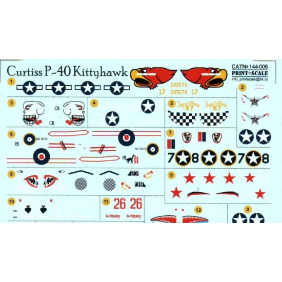 DECAL FOR CURTISS P-40 KITTEHAWK 1/144 PRINT SCALE 144-006