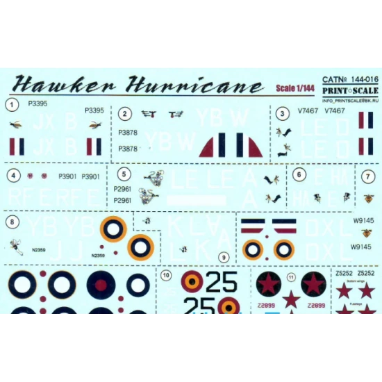 DECAL FOR HURRICANE MK.I ACES. THE BATTLE OF BRITAIN 1/144 PRINT SCALE 144-016