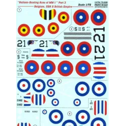 DECAL FOR BALLOON-BUSTING ACES OF WWI, PART 3 - BELGIUM, USA BRITISH EMPIRE 1/72 PRINT SCALE 72-226